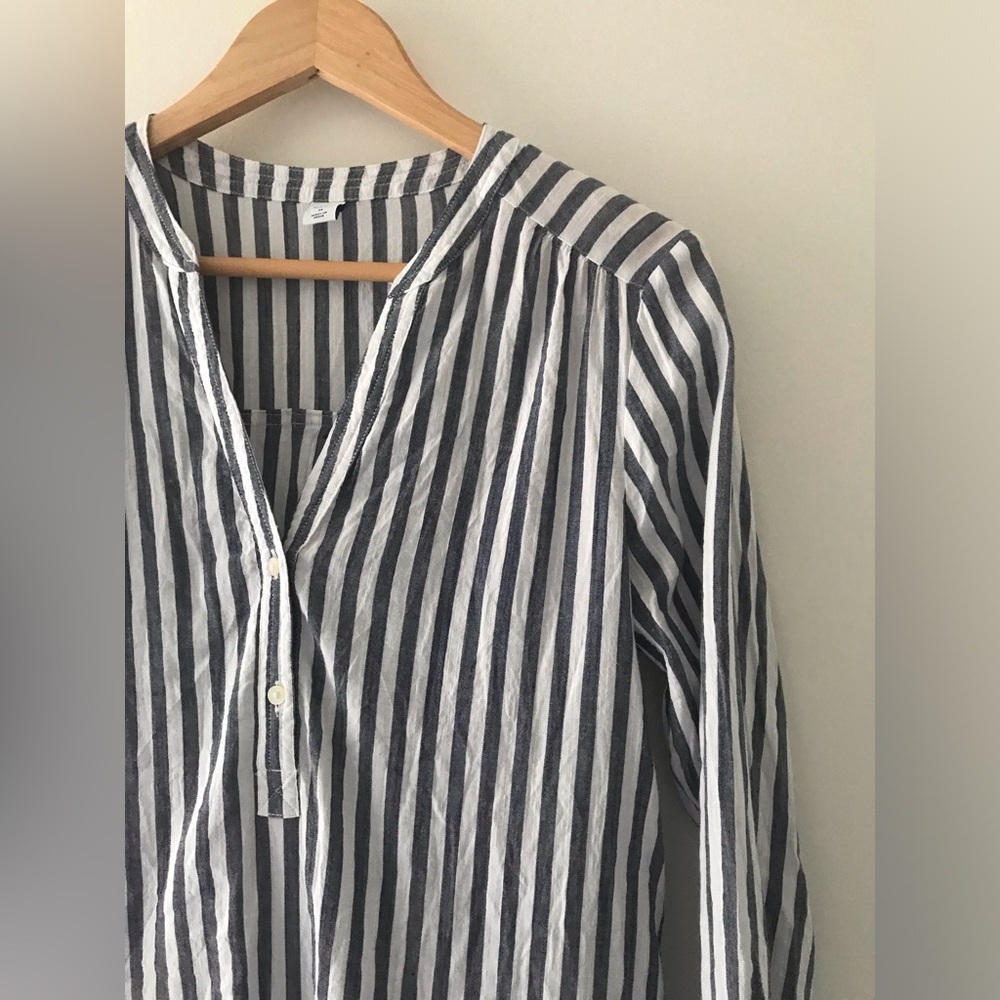 ⚡️SOLD OLD NAVY 3/4 Sleeve Stripe Pull Over Casual Fit Linen Shirt Size Medium - Picture 6 of 7